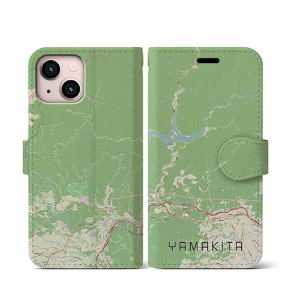 【山北（神奈川県）】地図柄iPhoneケース（手帳タイプ）ナチュラル・iPhone 13 mini 用
