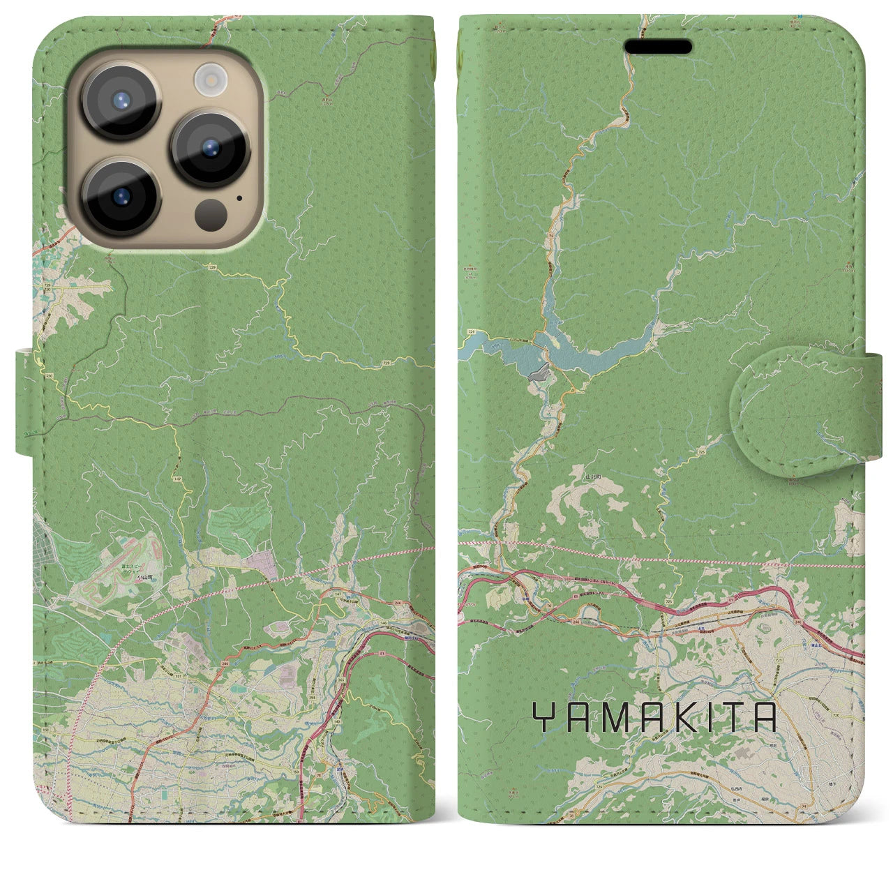 【山北】地図柄iPhoneケース（手帳両面タイプ・ナチュラル）iPhone 14 Pro Max 用