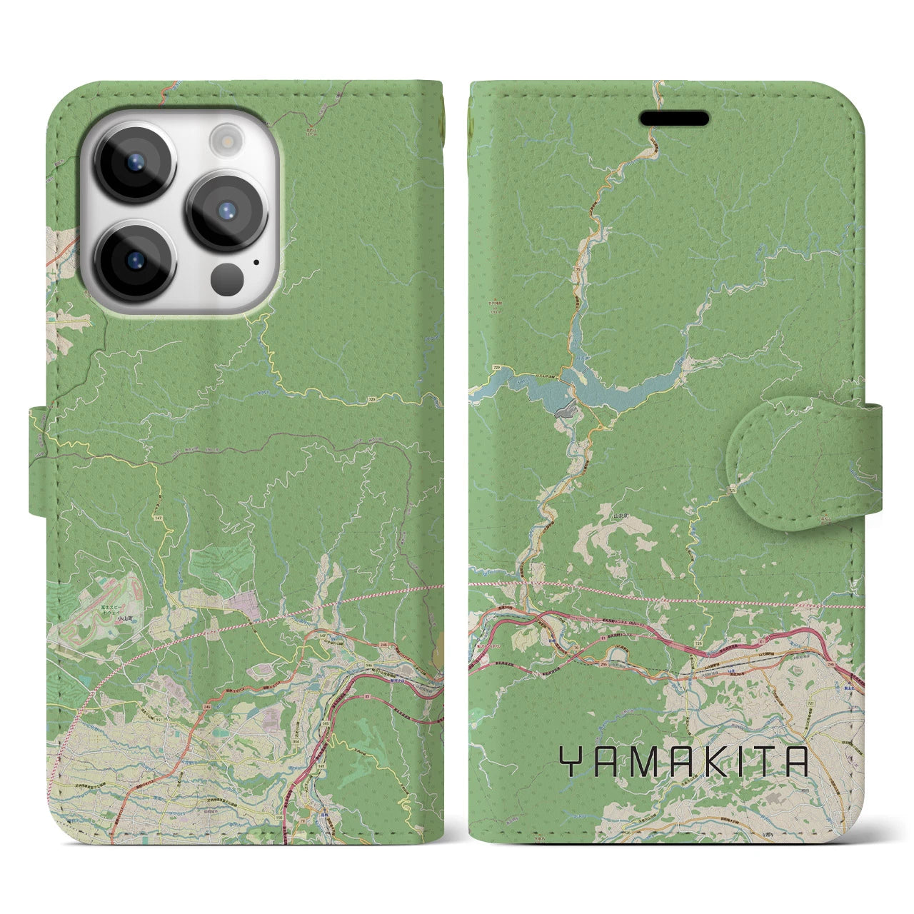 【山北】地図柄iPhoneケース（手帳両面タイプ・ナチュラル）iPhone 14 Pro 用