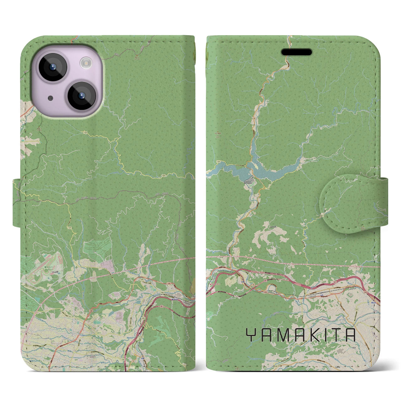 【山北】地図柄iPhoneケース（手帳両面タイプ・ナチュラル）iPhone 14 用