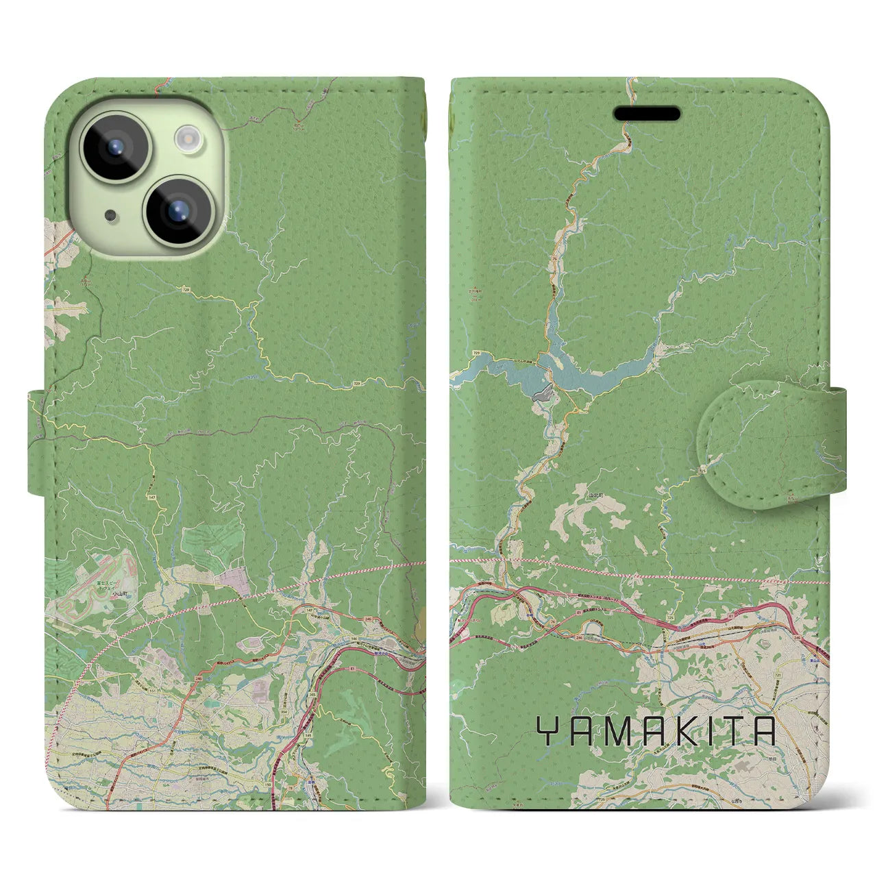 【山北】地図柄iPhoneケース（手帳両面タイプ・ナチュラル）iPhone 15 用
