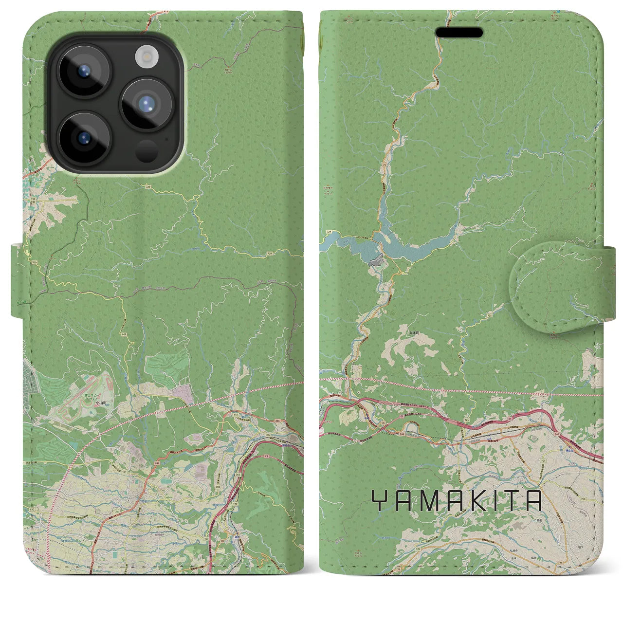 【山北】地図柄iPhoneケース（手帳両面タイプ・ナチュラル）iPhone 15 Pro Max 用