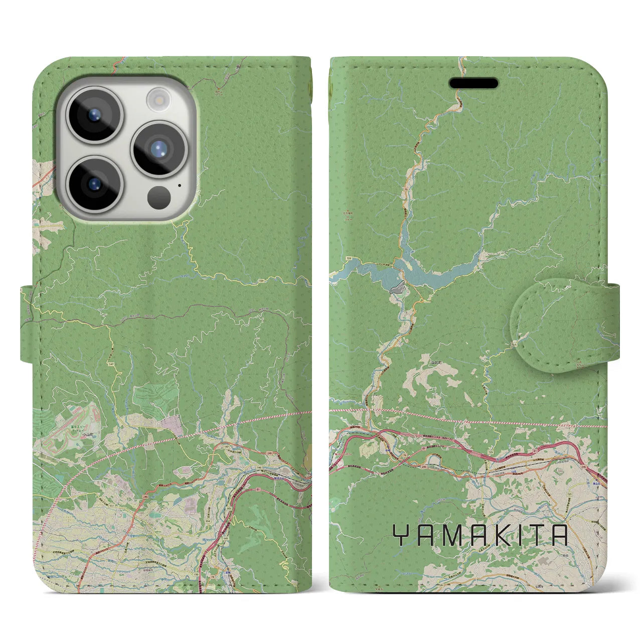 【山北】地図柄iPhoneケース（手帳両面タイプ・ナチュラル）iPhone 15 Pro 用