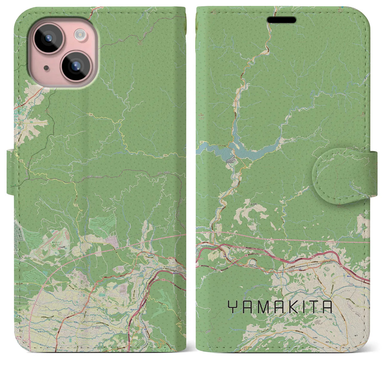 【山北】地図柄iPhoneケース（手帳両面タイプ・ナチュラル）iPhone 15 Plus 用