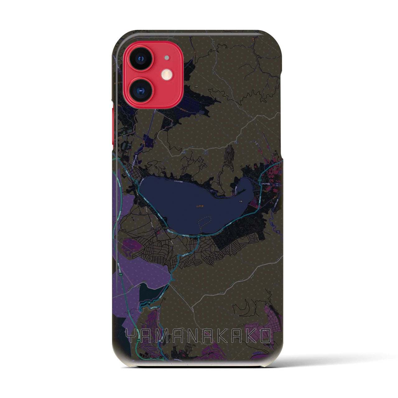 【山中湖】地図柄iPhoneケース（バックカバータイプ・ブラック）iPhone 11 用