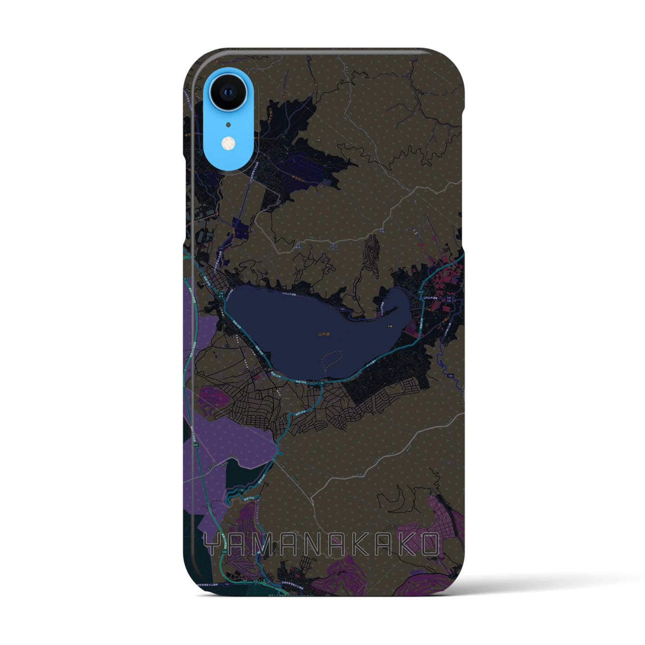 【山中湖】地図柄iPhoneケース（バックカバータイプ・ブラック）iPhone XR 用