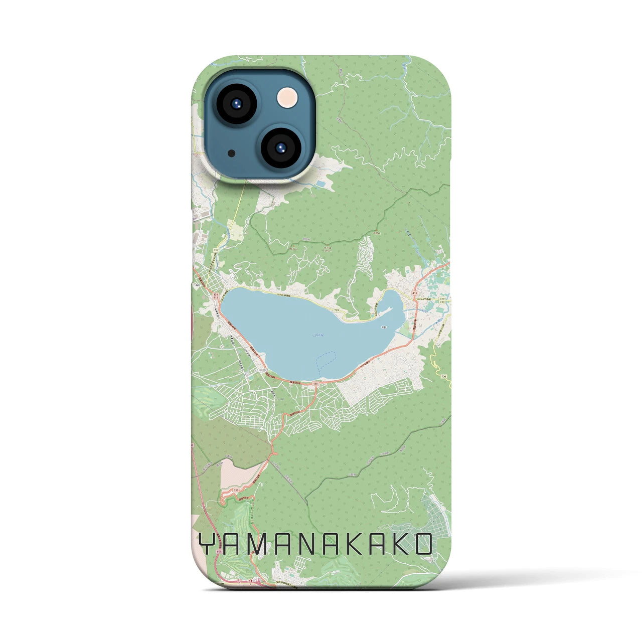 【山中湖】地図柄iPhoneケース（バックカバータイプ・ナチュラル）iPhone 13 用