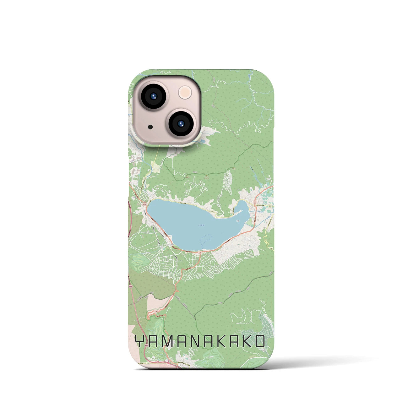 【山中湖】地図柄iPhoneケース（バックカバータイプ・ナチュラル）iPhone 13 mini 用