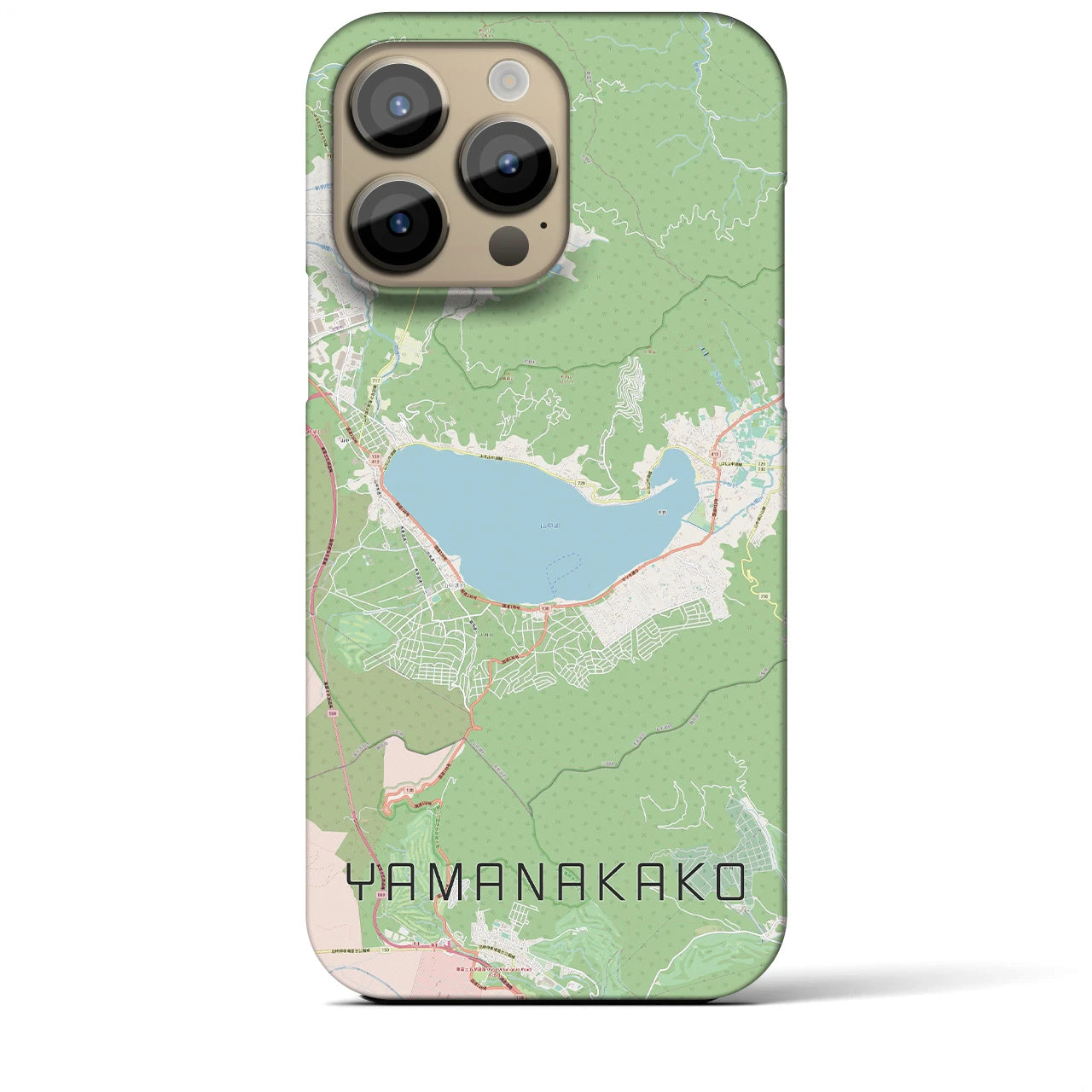 【山中湖】地図柄iPhoneケース（バックカバータイプ・ナチュラル）iPhone 14 Pro Max 用