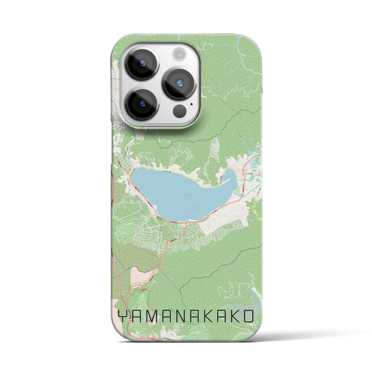【山中湖】地図柄iPhoneケース（バックカバータイプ・ナチュラル）iPhone 14 Pro 用
