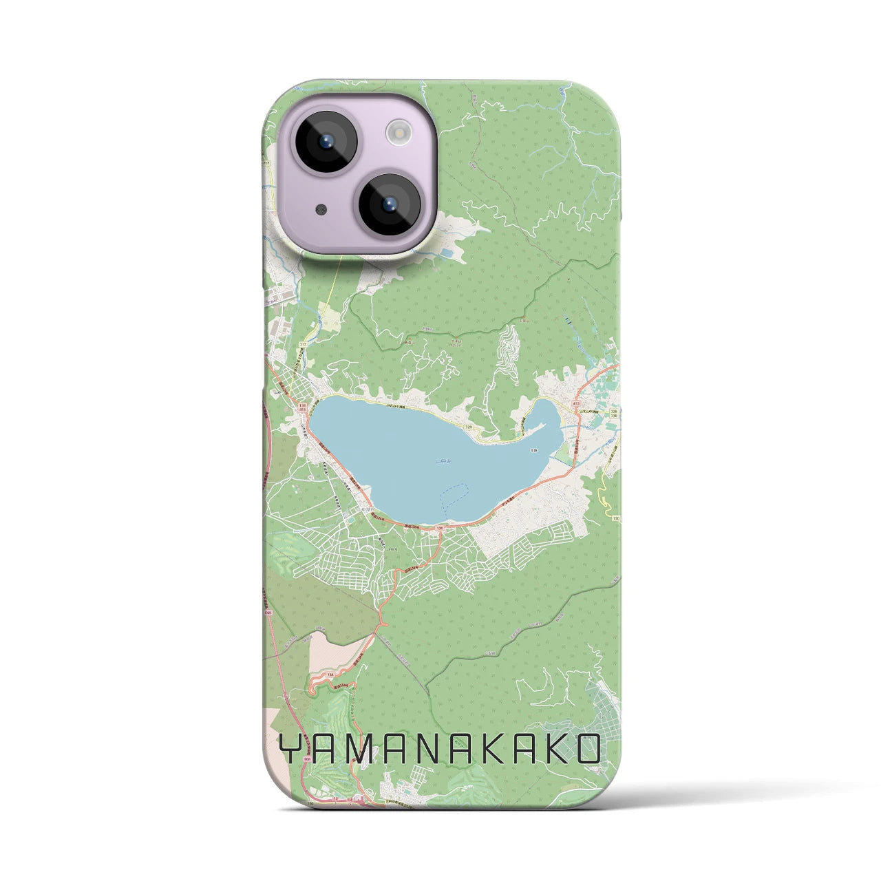 【山中湖】地図柄iPhoneケース（バックカバータイプ・ナチュラル）iPhone 14 用