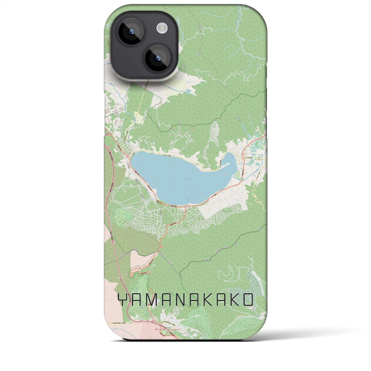【山中湖】地図柄iPhoneケース（バックカバータイプ・ナチュラル）iPhone 14 Plus 用