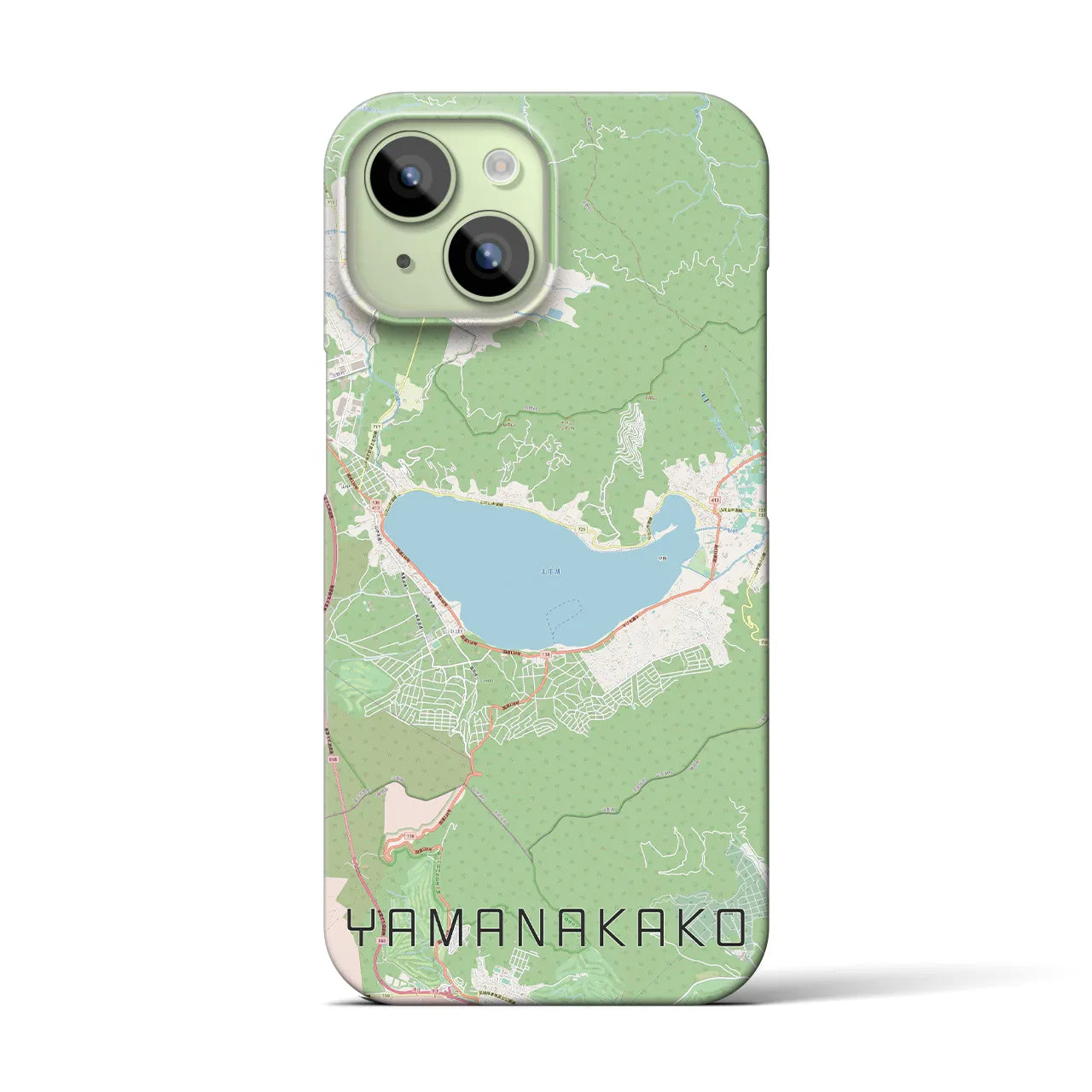 【山中湖】地図柄iPhoneケース（バックカバータイプ・ナチュラル）iPhone 15 用