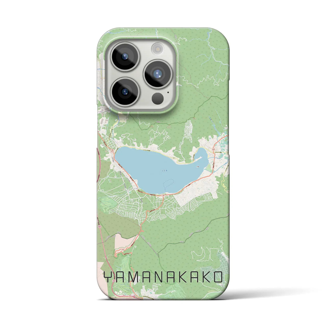 【山中湖】地図柄iPhoneケース（バックカバータイプ・ナチュラル）iPhone 15 Pro 用