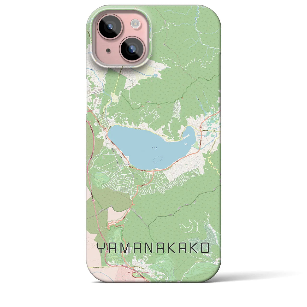 【山中湖】地図柄iPhoneケース（バックカバータイプ・ナチュラル）iPhone 15 Plus 用