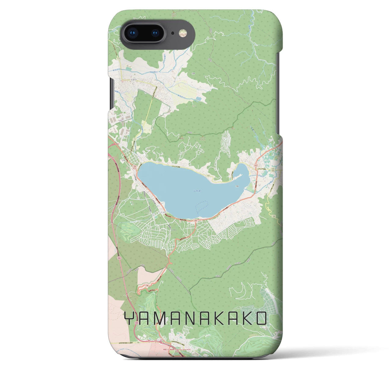 【山中湖】地図柄iPhoneケース（バックカバータイプ・ナチュラル）iPhone 8Plus /7Plus / 6sPlus / 6Plus 用