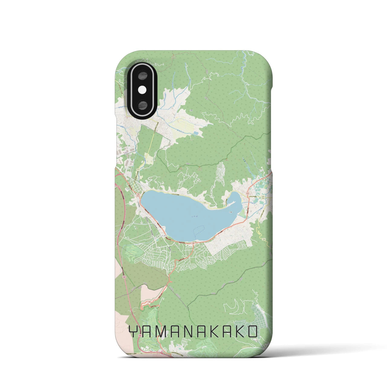【山中湖】地図柄iPhoneケース（バックカバータイプ・ナチュラル）iPhone XS / X 用