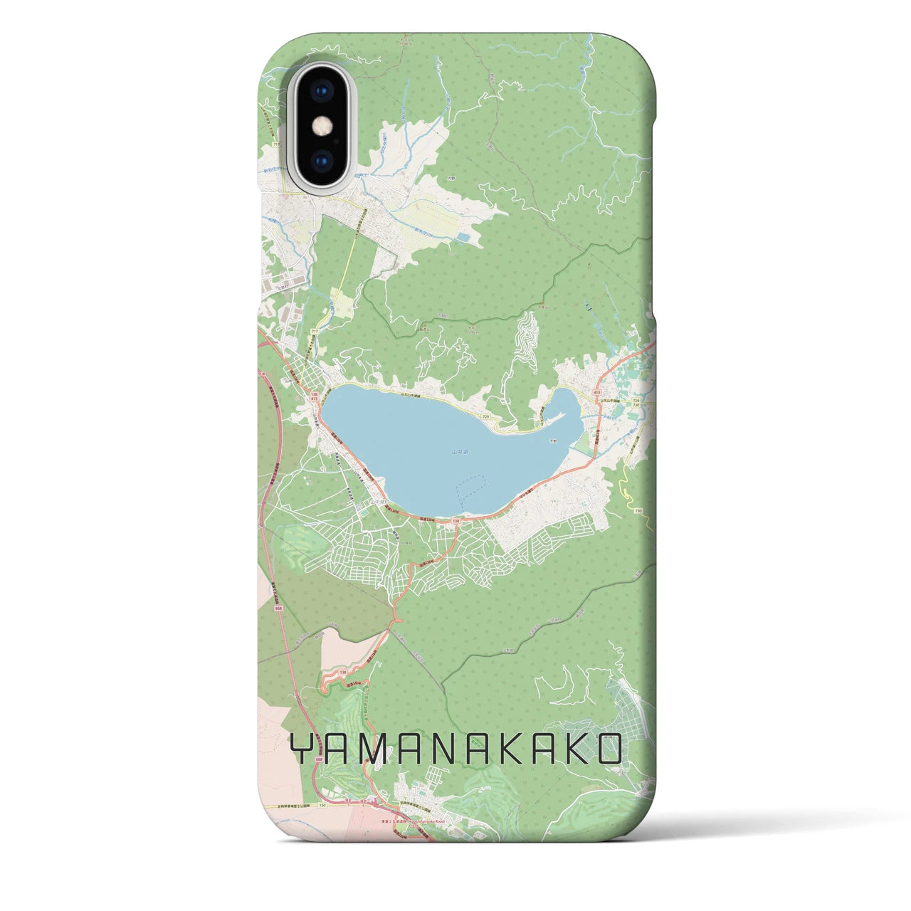 【山中湖】地図柄iPhoneケース（バックカバータイプ・ナチュラル）iPhone XS Max 用