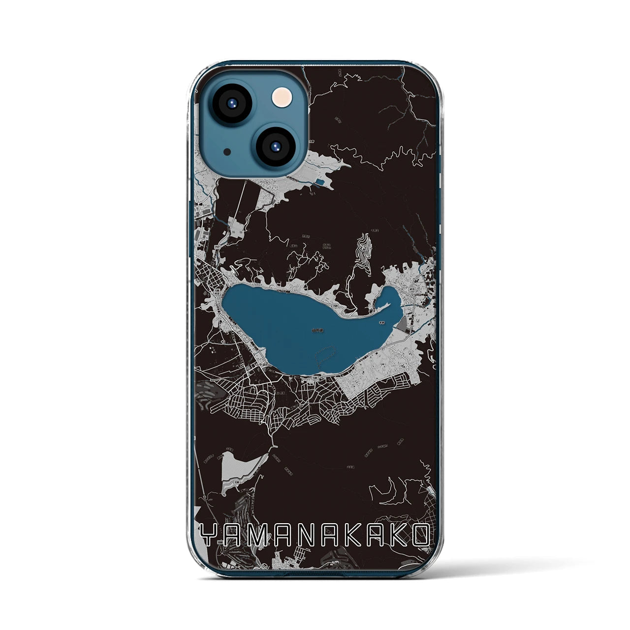 【山中湖】地図柄iPhoneケース（クリアタイプ・モノトーン）iPhone 13 用