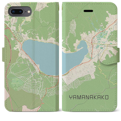 【山中湖（山梨県）】地図柄iPhoneケース（手帳タイプ）ナチュラル・iPhone 8Plus /7Plus / 6sPlus / 6Plus 用