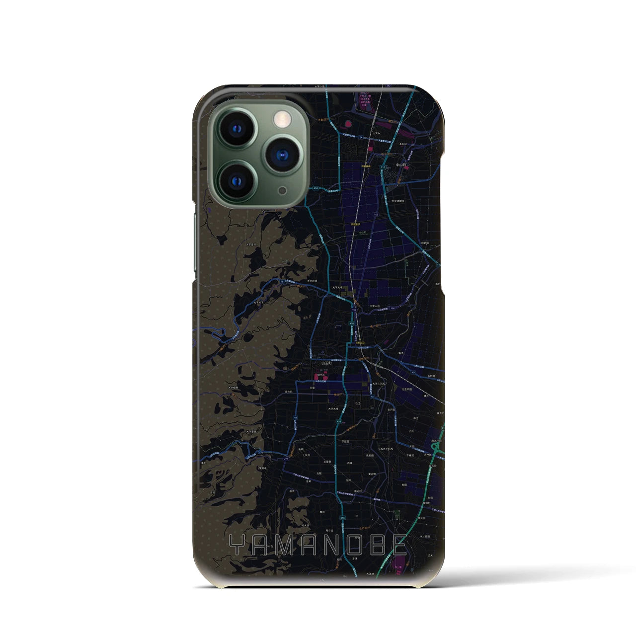 【山辺】地図柄iPhoneケース（バックカバータイプ・ブラック）iPhone 11 Pro 用
