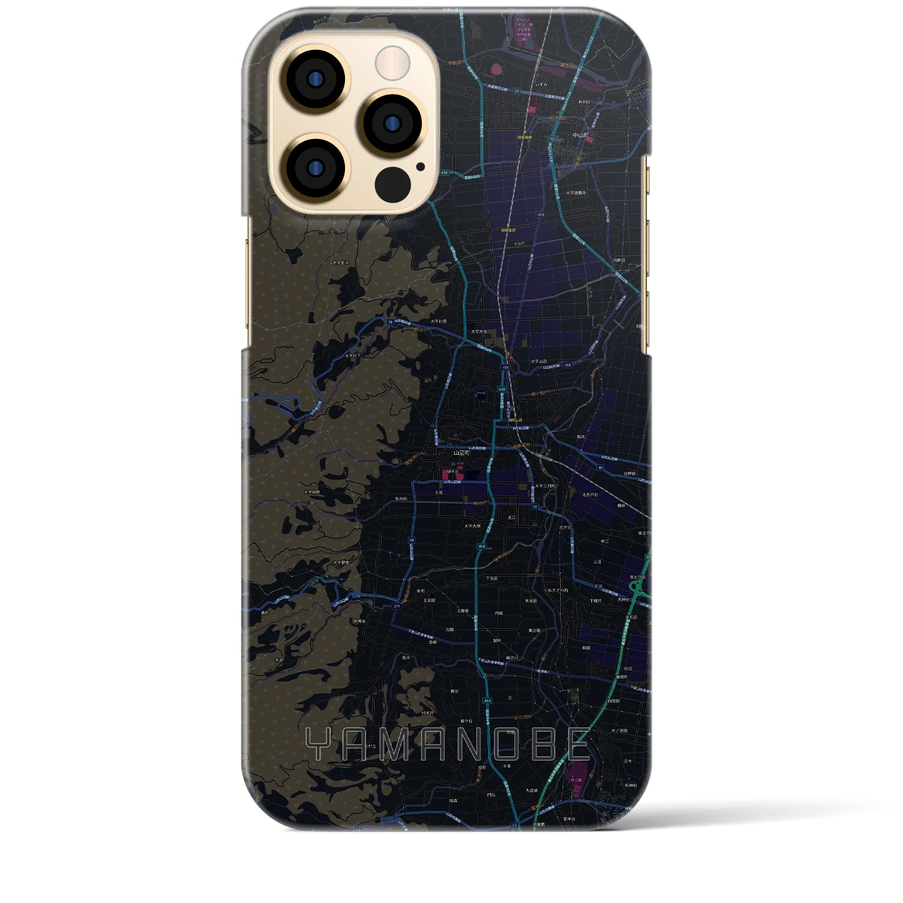 【山辺】地図柄iPhoneケース（バックカバータイプ・ブラック）iPhone 12 Pro Max 用