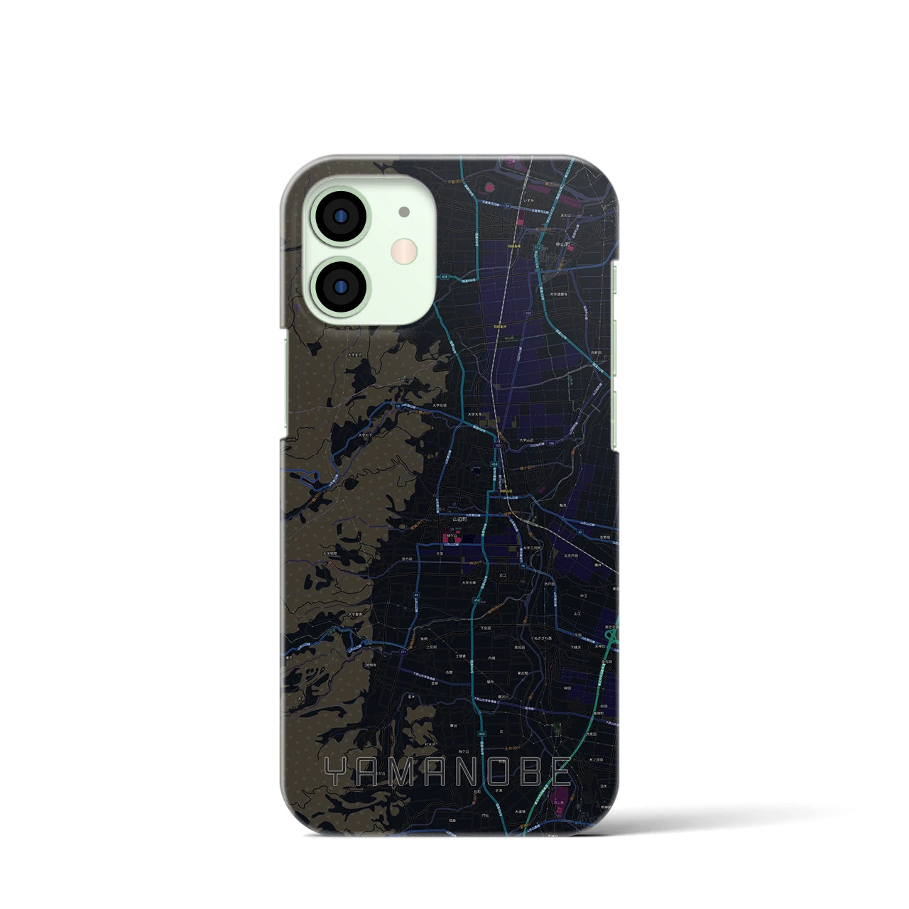 【山辺】地図柄iPhoneケース（バックカバータイプ・ブラック）iPhone 12 mini 用