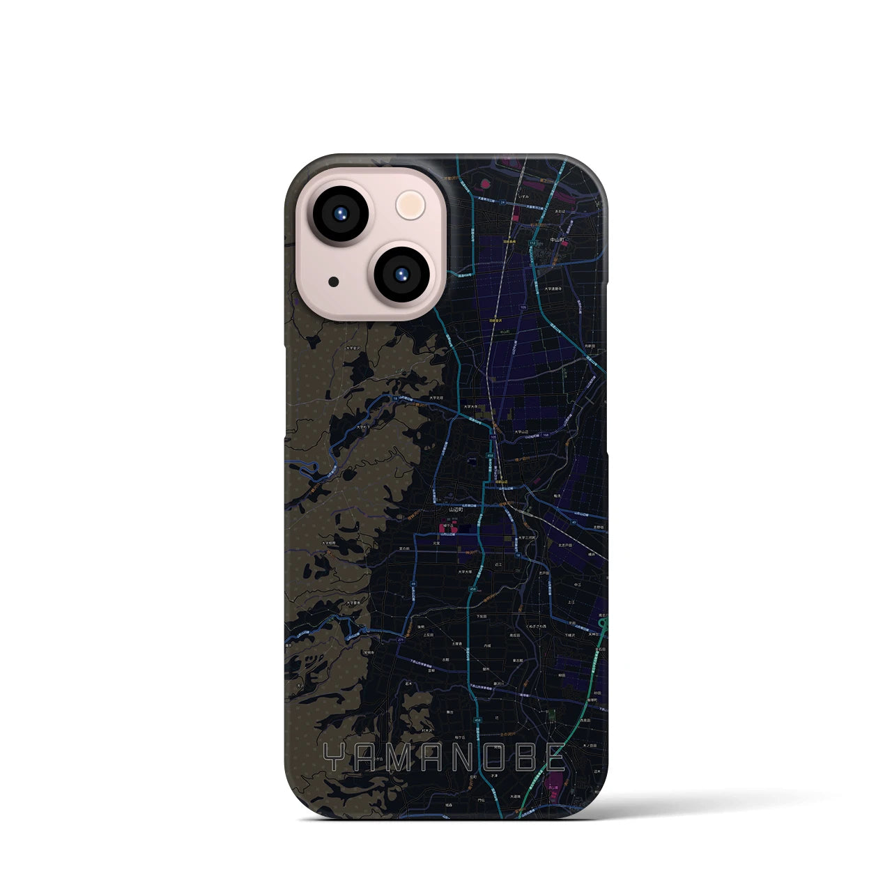 【山辺】地図柄iPhoneケース（バックカバータイプ・ブラック）iPhone 13 mini 用