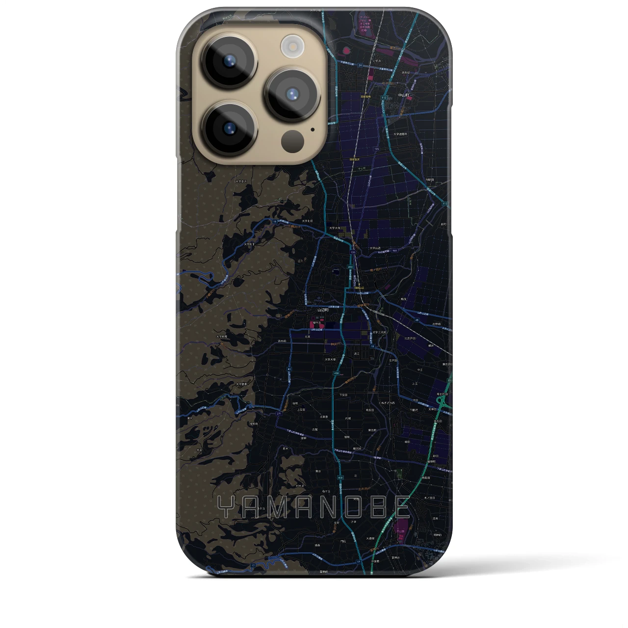 【山辺】地図柄iPhoneケース（バックカバータイプ・ブラック）iPhone 14 Pro Max 用