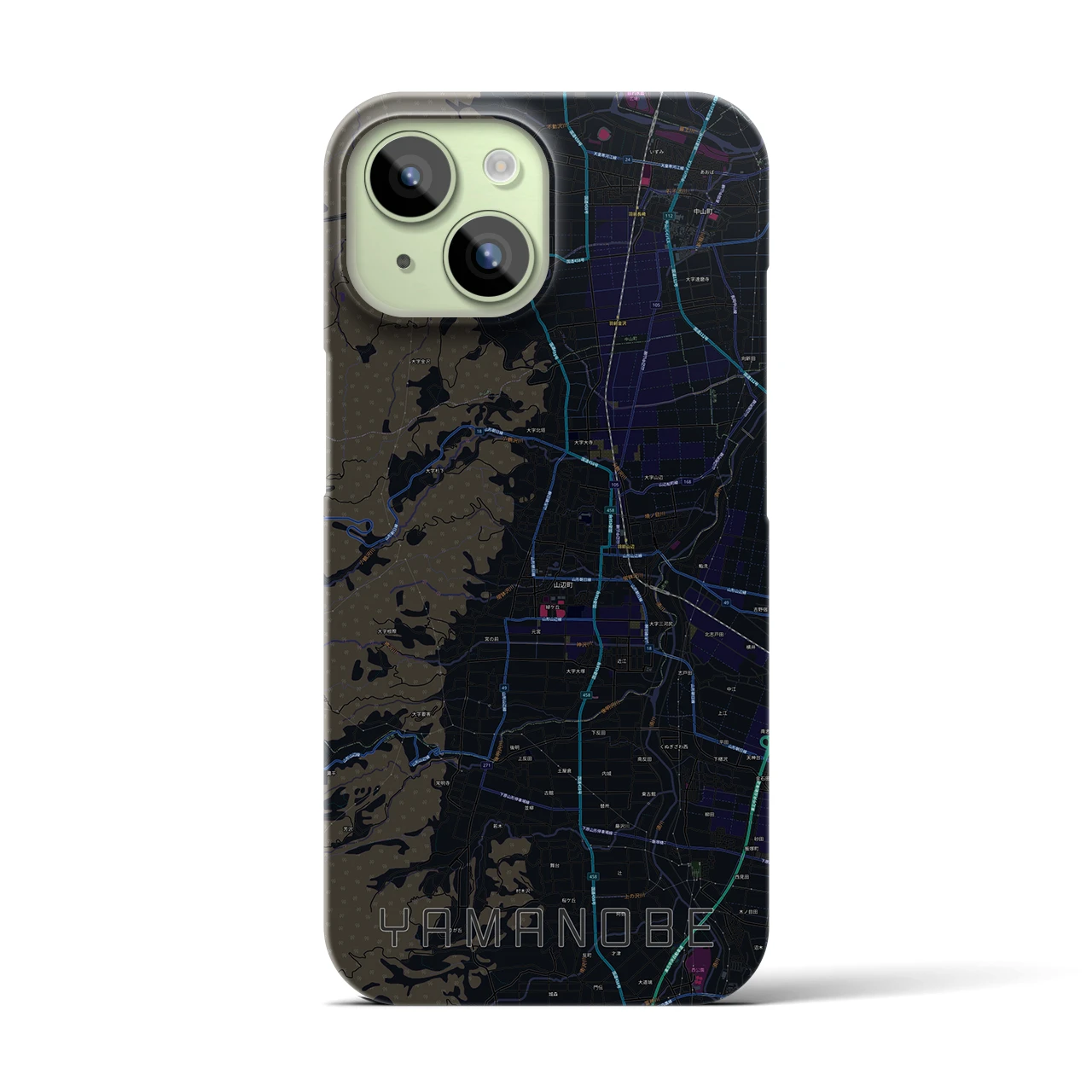 【山辺】地図柄iPhoneケース（バックカバータイプ・ブラック）iPhone 15 用
