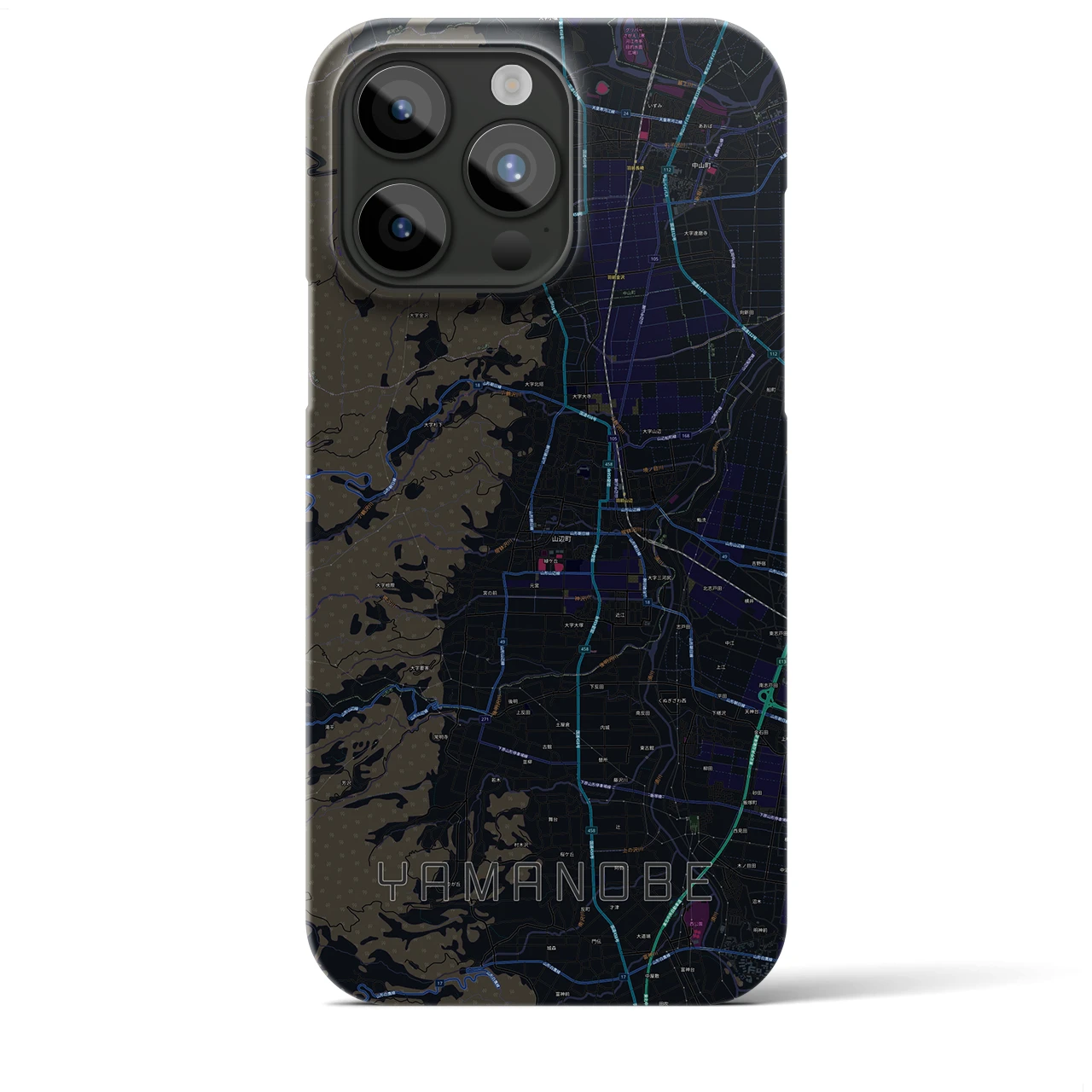 【山辺】地図柄iPhoneケース（バックカバータイプ・ブラック）iPhone 15 Pro Max 用