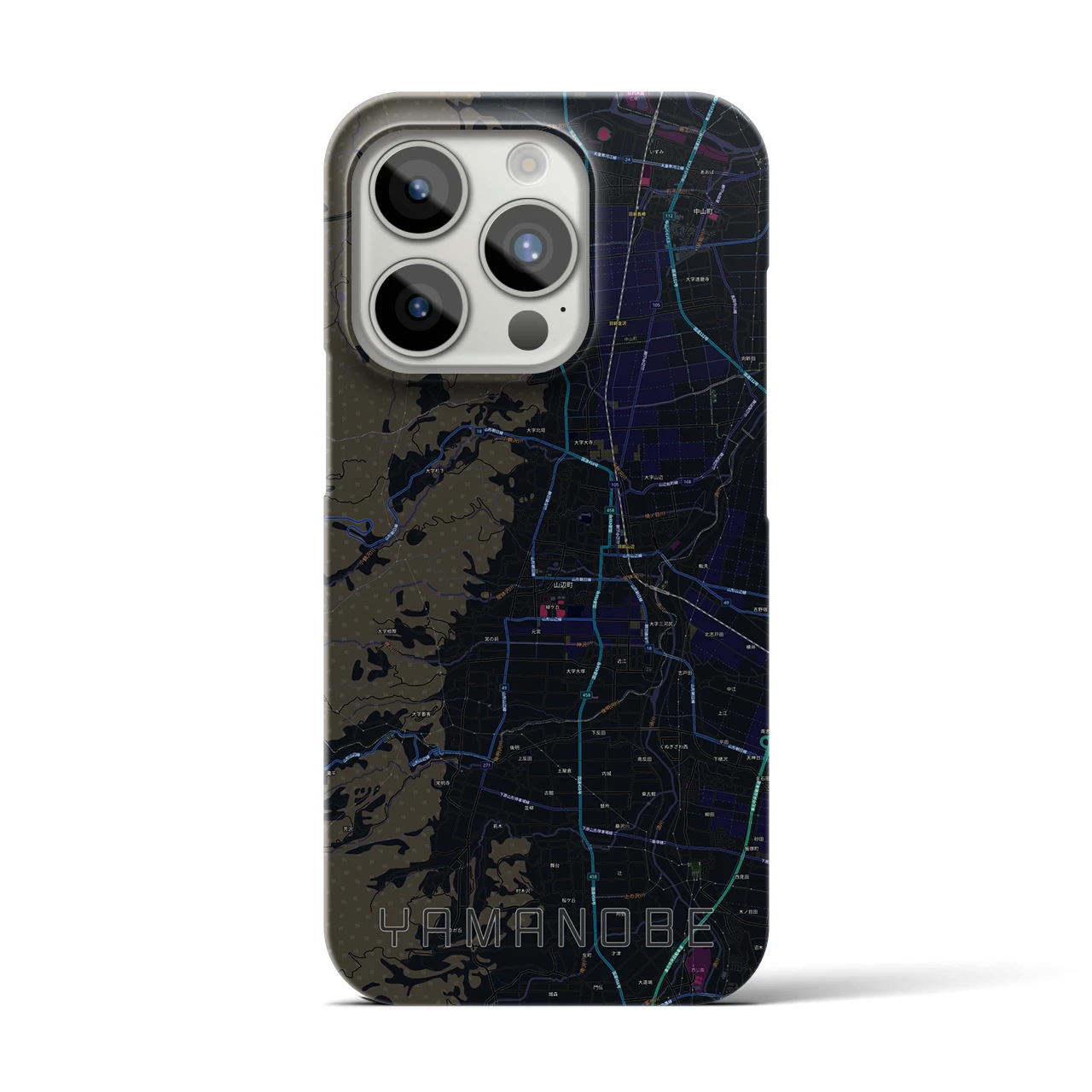 【山辺】地図柄iPhoneケース（バックカバータイプ・ブラック）iPhone 15 Pro 用