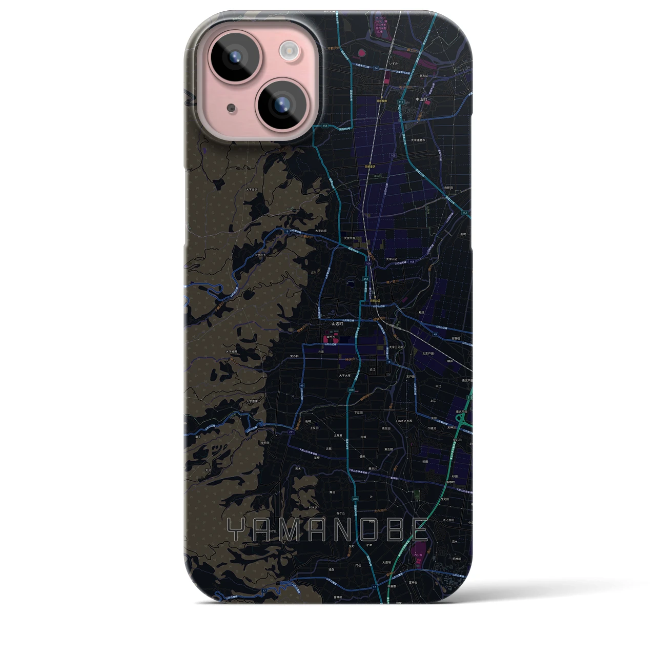 【山辺】地図柄iPhoneケース（バックカバータイプ・ブラック）iPhone 15 Plus 用