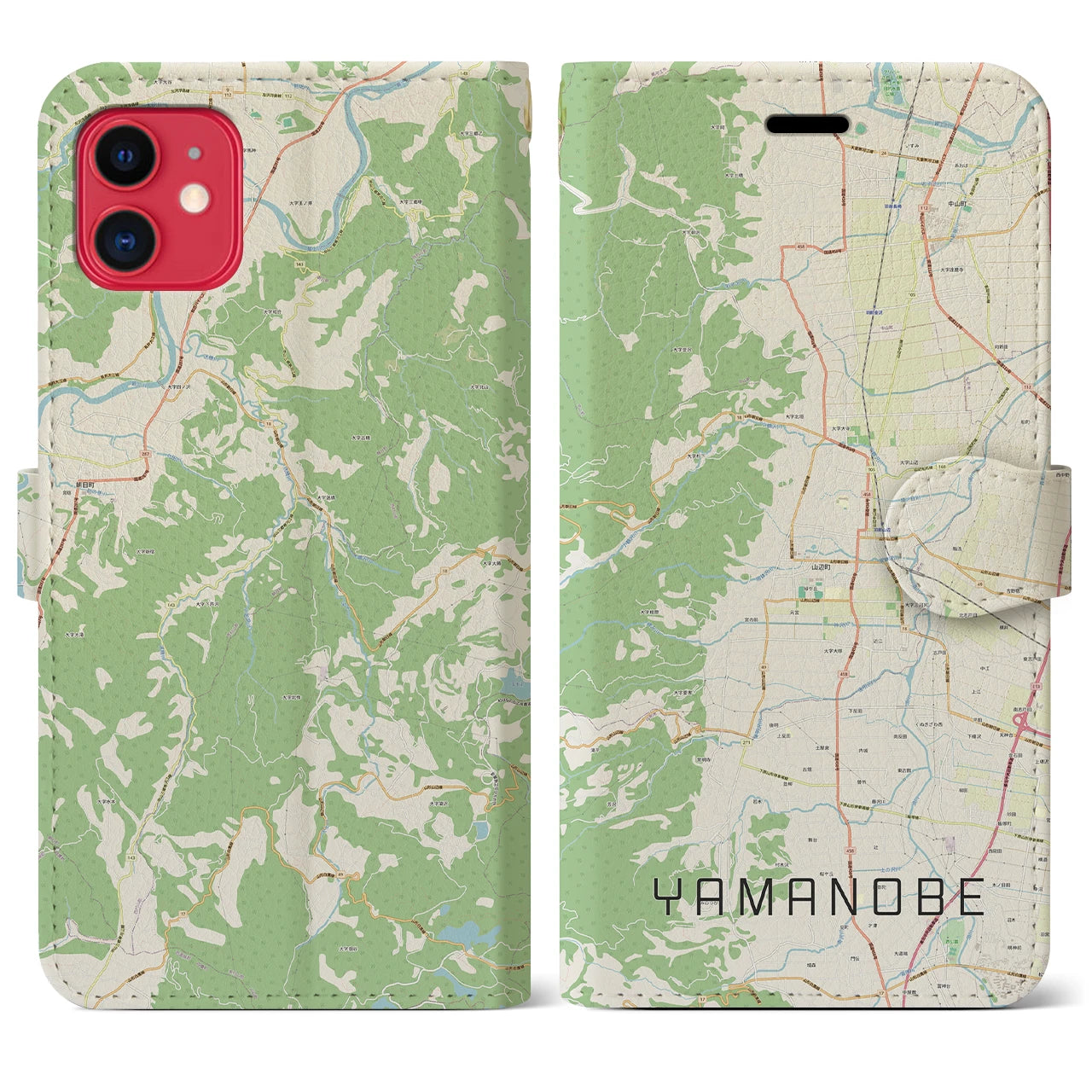 【山辺】地図柄iPhoneケース（手帳両面タイプ・ナチュラル）iPhone 11 用