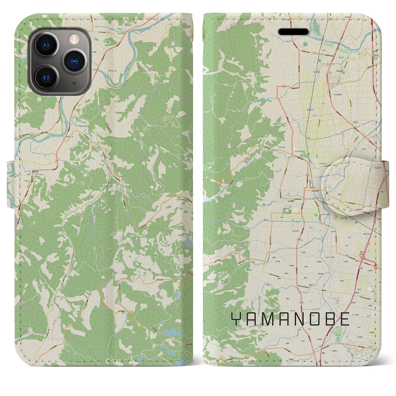 【山辺】地図柄iPhoneケース（手帳両面タイプ・ナチュラル）iPhone 11 Pro Max 用