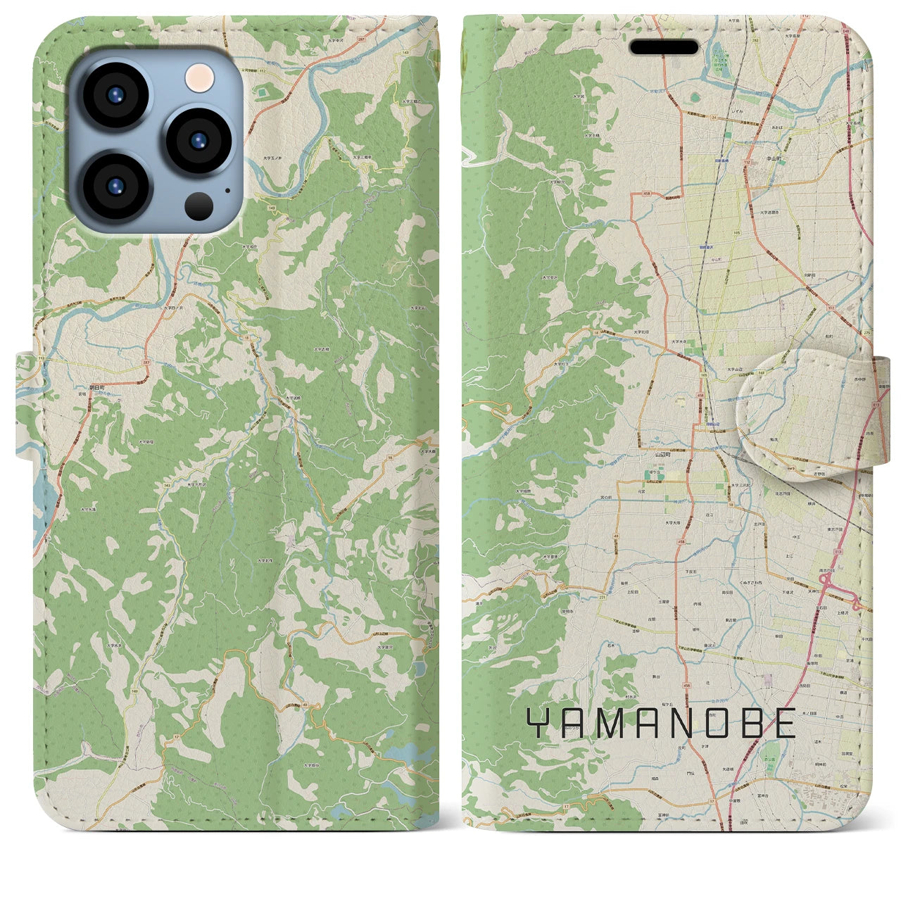 【山辺】地図柄iPhoneケース（手帳両面タイプ・ナチュラル）iPhone 13 Pro Max 用