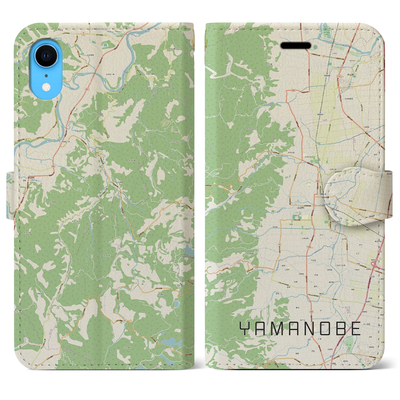 【山辺】地図柄iPhoneケース（手帳両面タイプ・ナチュラル）iPhone XR 用