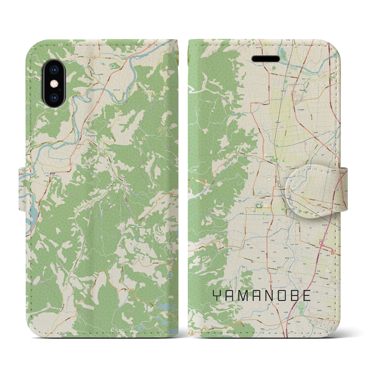 【山辺（山形県）】地図柄iPhoneケース（手帳タイプ）ナチュラル・iPhone XS / X 用