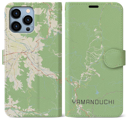 【山ノ内（長野県）】地図柄iPhoneケース（手帳タイプ）ナチュラル・iPhone 13 Pro Max 用