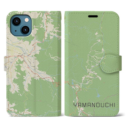 【山ノ内（長野県）】地図柄iPhoneケース（手帳タイプ）ナチュラル・iPhone 13 用