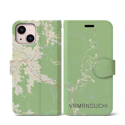 【山ノ内（長野県）】地図柄iPhoneケース（手帳タイプ）ナチュラル・iPhone 13 mini 用