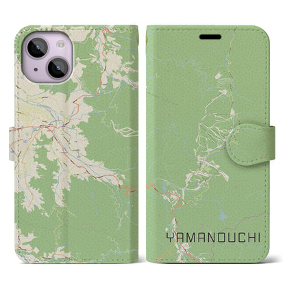 【山ノ内（長野県）】地図柄iPhoneケース（手帳タイプ）ナチュラル・iPhone 14 用