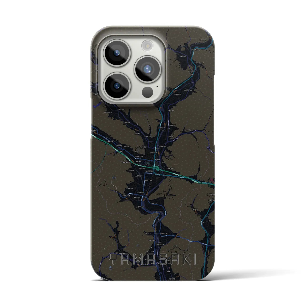 【山崎】地図柄iPhoneケース（バックカバータイプ・ブラック）iPhone 15 Pro 用