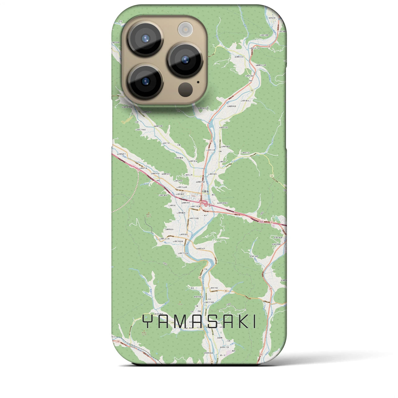 【山崎】地図柄iPhoneケース（バックカバータイプ・ナチュラル）iPhone 14 Pro Max 用