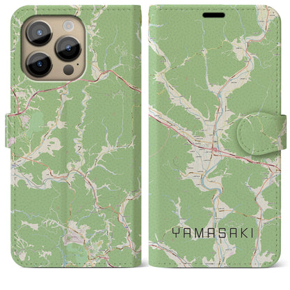 【山崎】地図柄iPhoneケース（手帳両面タイプ・ナチュラル）iPhone 14 Pro Max 用