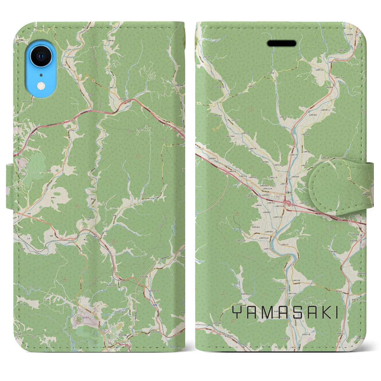 【山崎】地図柄iPhoneケース（手帳両面タイプ・ナチュラル）iPhone XR 用