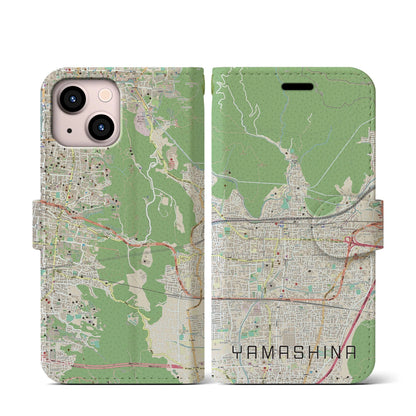 【山科】地図柄iPhoneケース（手帳両面タイプ・ナチュラル）iPhone 13 mini 用