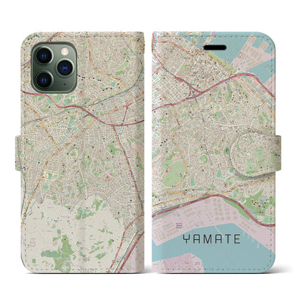 【山手（神奈川県）】地図柄iPhoneケース（手帳タイプ）ナチュラル・iPhone 11 Pro 用