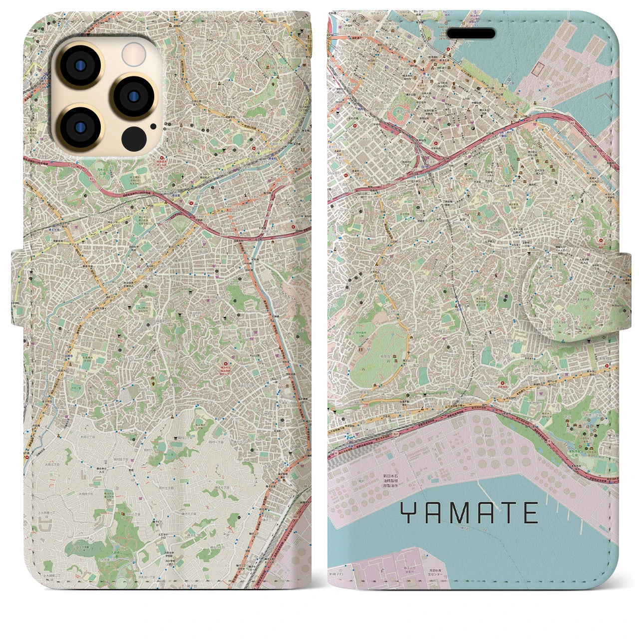 【山手】地図柄iPhoneケース（手帳両面タイプ・ナチュラル）iPhone 12 Pro Max 用