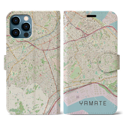 【山手（神奈川県）】地図柄iPhoneケース（手帳タイプ）ナチュラル・iPhone 12 / 12 Pro 用
